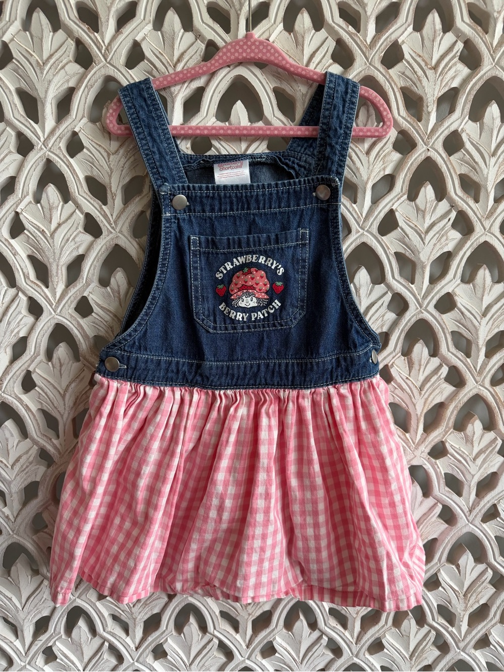 Strawberry Shortcake Denim Gingham Overall Dress 4T / 5T
